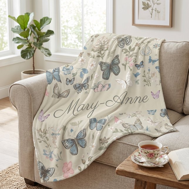 Couverture Polaire Papillon Floral Nom Personnalisé (Créateur téléchargé)