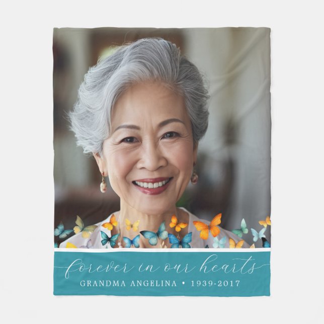 Couverture Polaire Papillon Mémorial Customisé Blanche polaire Turquo (Devant)