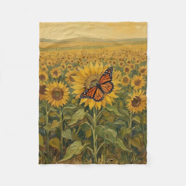 Couverture Polaire Papillon monarque et tournesols (Devant)
