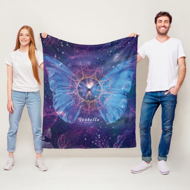 Couverture Polaire Papillon morpho / Galaxie Mandala (En situation)