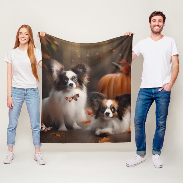 Couverture Polaire Papillon Puppy Automne Citrouille de plaisir (En situation)