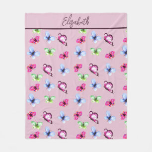 Couverture Polaire Papillon rose bleu vert magenta personnalisé