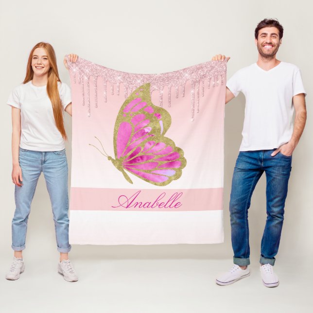 Couverture Polaire Papillon rose Parties scintillant de la goutte per (En situation)