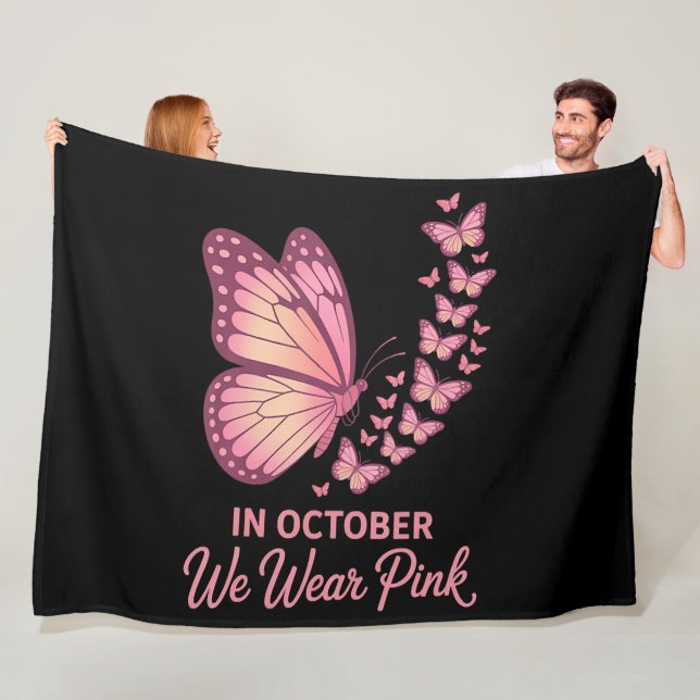 Couverture Polaire papillon rose poitrine octobre (En situation)