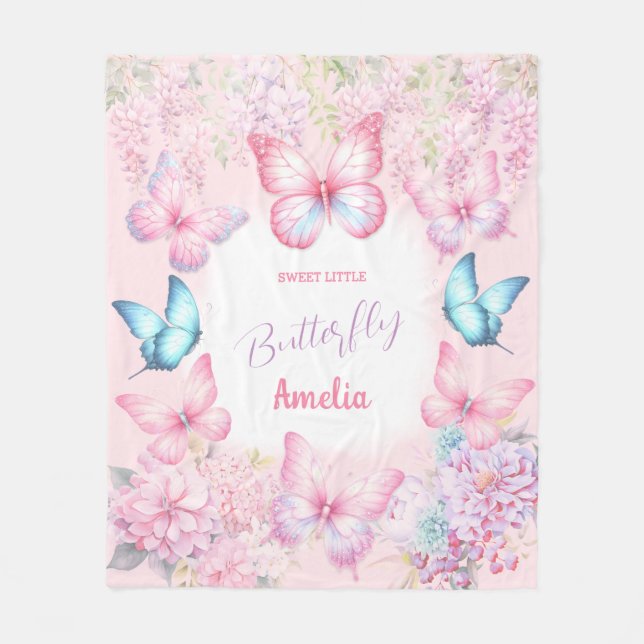 Couverture Polaire Papillon rose violet pastel Nom floral Fille (Devant)