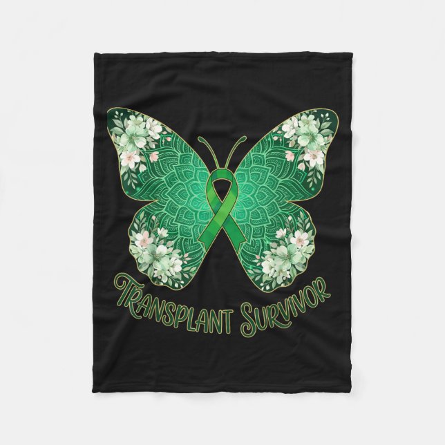 Couverture Polaire Papillon ruban vert mandala survivant de greffe (Devant)