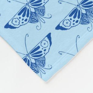 Couverture Polaire Papillon stylisé Art Déco - bleu cobalt et bleu pâ