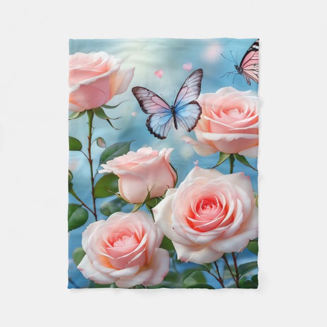 Couverture Polaire Papillon Sur Fleur Rose (Devant)