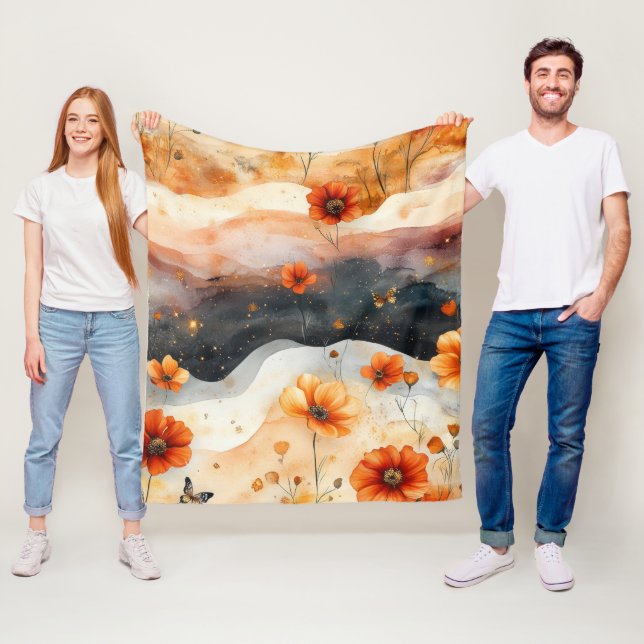 Couverture Polaire Papillon Vintage Fleur Sauvage (4) (En situation)