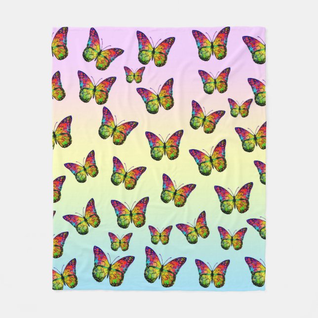 COUVERTURE POLAIRE PAPILLONS ABSTRAITS COLORÉS  (Devant)