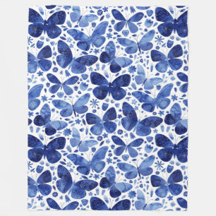 Couverture Polaire Papillons Aquarelle Bleu