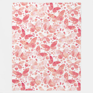 Couverture Polaire Papillons Aquarelle Corail rose