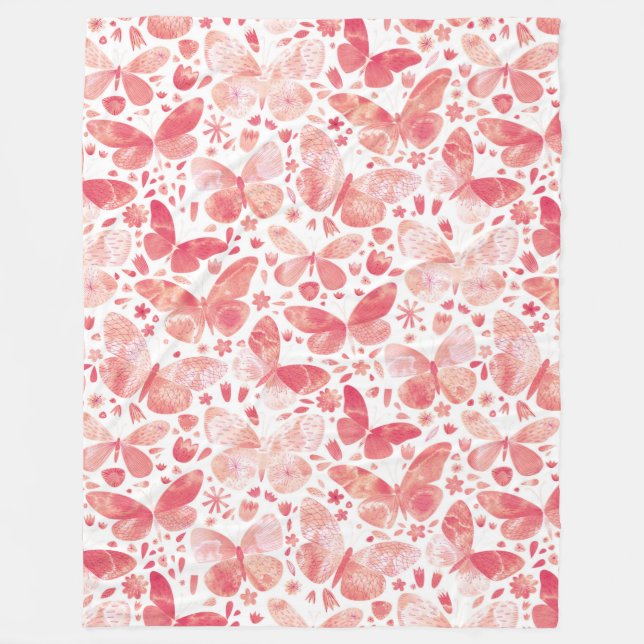 Couverture Polaire Papillons Aquarelle Corail rose (Devant)