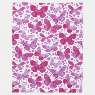Couverture Polaire Papillons Aquarelle Magenta Rose