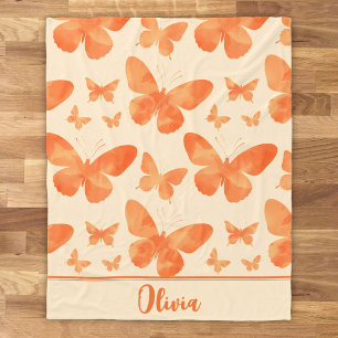 Couverture Polaire Papillons aquarelle orange
