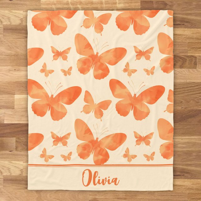 Couverture Polaire Papillons aquarelle orange  (Créateur téléchargé)