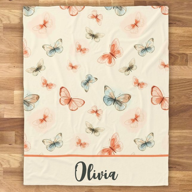 Couverture Polaire Papillons aquarelles minimalistes modernes (Créateur téléchargé)
