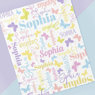 Couverture Polaire Papillons arc-en-ciel muet nom personnalisé Sophia