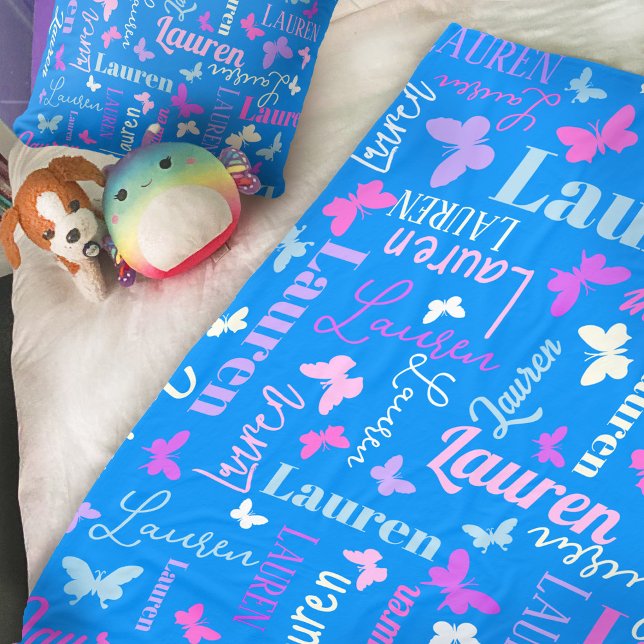 Couverture Polaire Papillons arc-en-ciel nom personnalisé ciel bleu L (Créateur téléchargé)