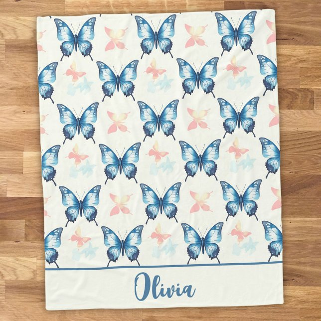 Couverture Polaire Papillons bleus élégants à l'aquarelle  (Créateur téléchargé)