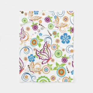 Couverture Polaire Papillons Colorés Et Fleurs Motif