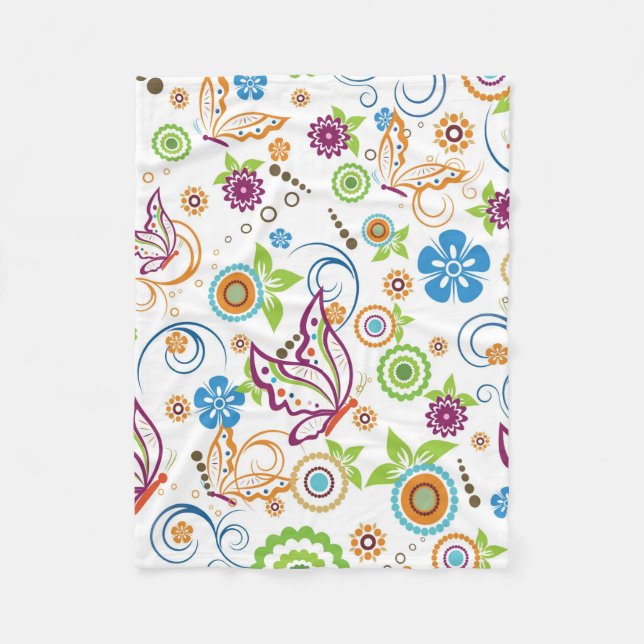 Couverture Polaire Papillons Colorés Et Fleurs Motif (Devant)