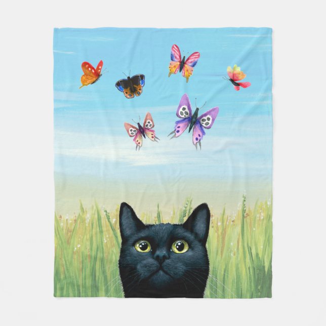 Couverture Polaire Papillons de chat noir du chat 606 (Devant)