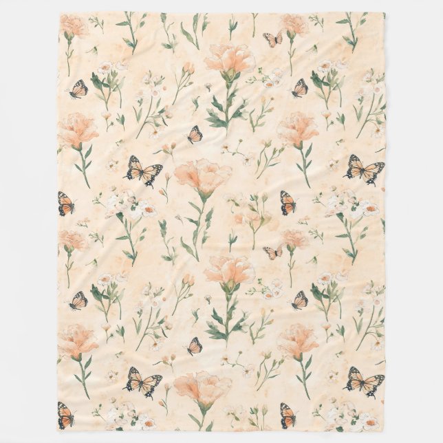 Couverture Polaire Papillons de Pêche Floral (Devant)