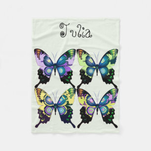 Couverture Polaire Papillons Élégants Bleu Morpho Blanche Toison