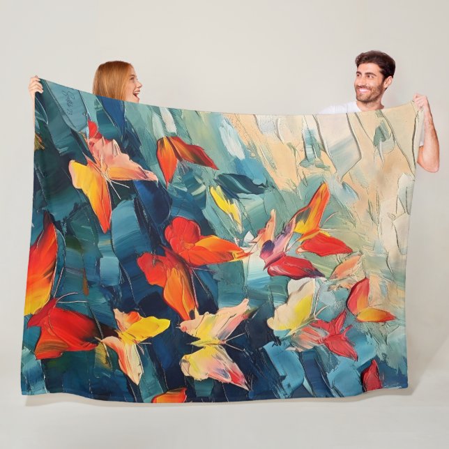 Couverture Polaire Papillons en mouvement – Vol abstrait expressif (En situation)