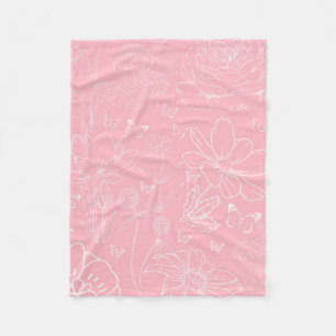 Couverture Polaire Papillons et Baby shower floral rose fille blanche