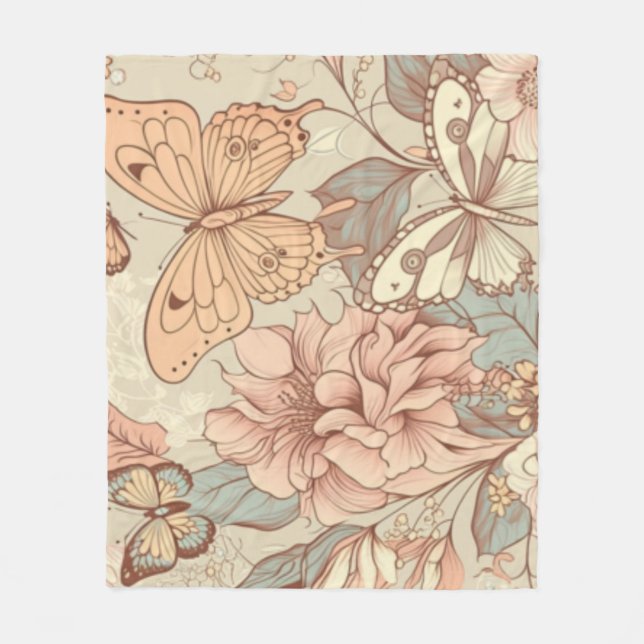 Couverture Polaire Papillons et fleurs orange clair eWatch (Devant)