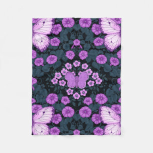 Couverture Polaire Papillons et symétrie des fleurs, violet et bleu