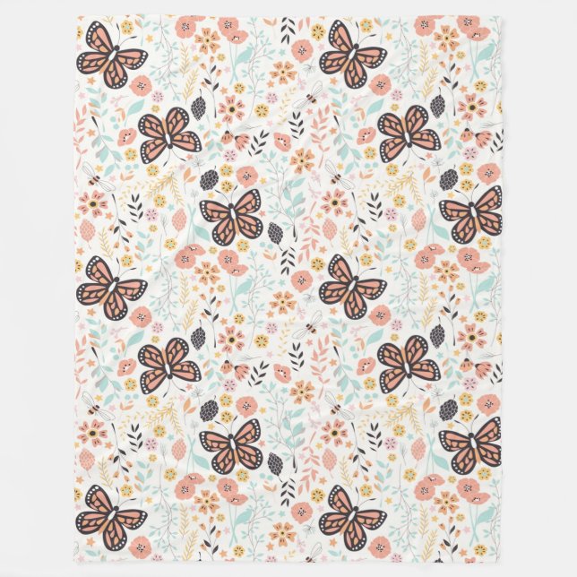 Couverture Polaire Papillons Fleurs Et Abeilles (Devant)