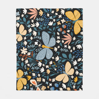 Couverture Polaire Papillons Floral : Main Tirée Sans Couture.
