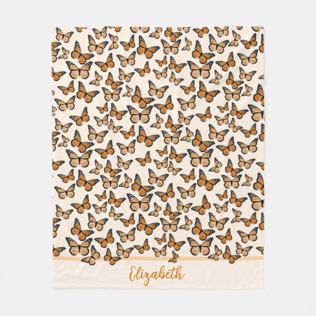 Couverture Polaire Papillons Monarque Orange Nom personnalisé (Devant)
