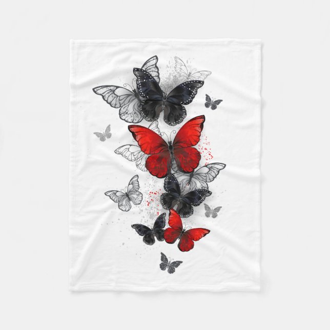 Couverture Polaire Papillons noirs et rouges volants (Devant)