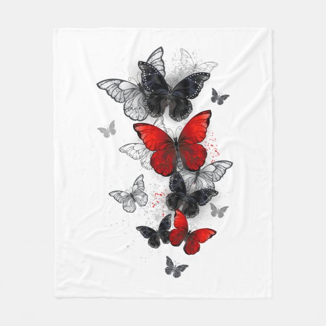 Couverture Polaire Papillons noirs et rouges volants (Devant)