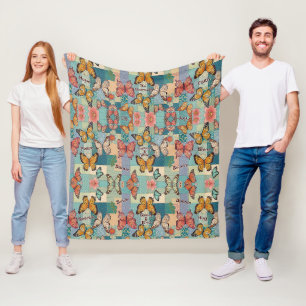 Couverture Polaire Papillons pastel et motif floral pour enfants