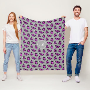 Couverture Polaire papillons rose violet doodfleurs monogrammed
