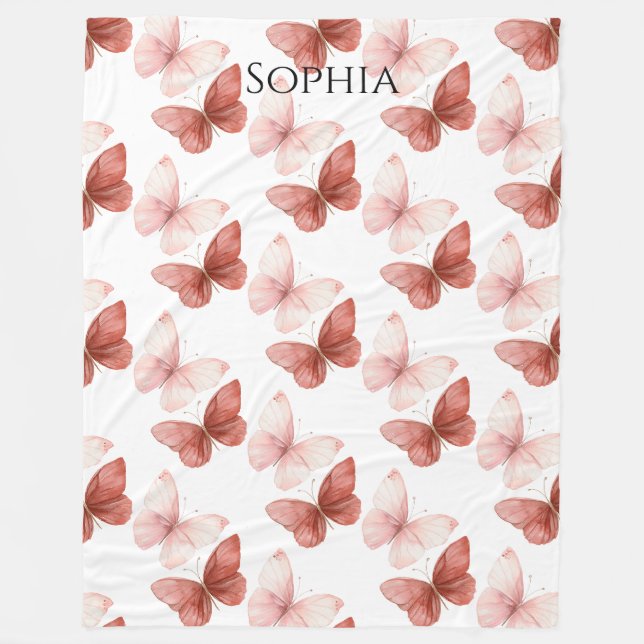 Couverture Polaire Papillons roses rouges   (Devant)