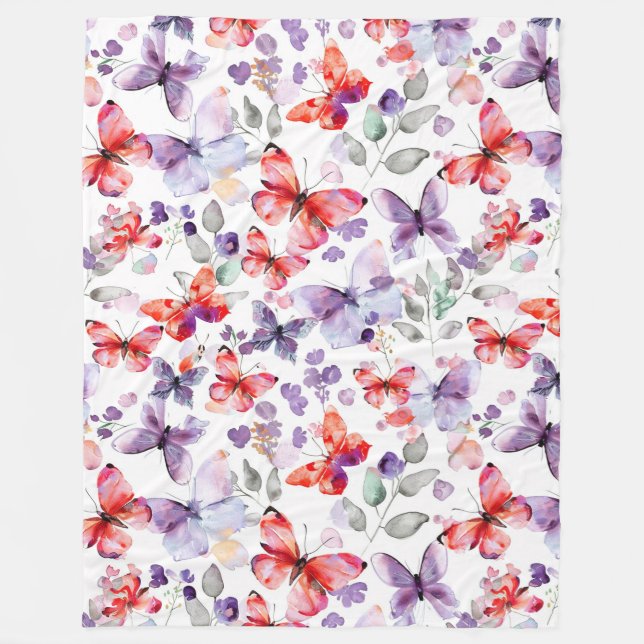 Couverture Polaire Papillons rouges violets (Devant)