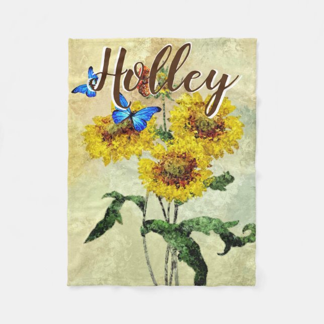 Couverture Polaire Papillons Tournesols Aquarelle Personnalisée (Devant)