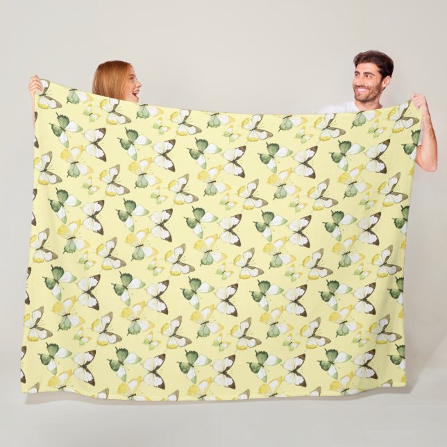 Couverture Polaire Papillons Vert Jaune Anniversaire (En situation)