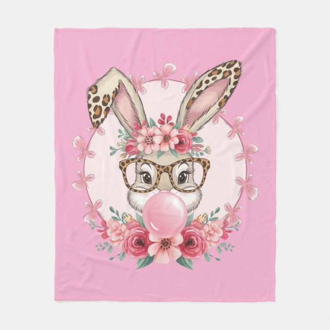 Couverture Polaire Pâques mignonne Floral Bunny Leopard cadeau (Devant)