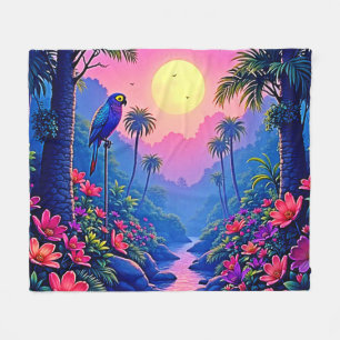 Couverture Polaire Paradis du perroquet bleu de la lune de la jungle