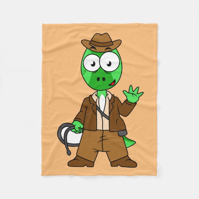 Couverture Polaire Parasaurolophus Habillé Comme Indiana Jones. (Devant)