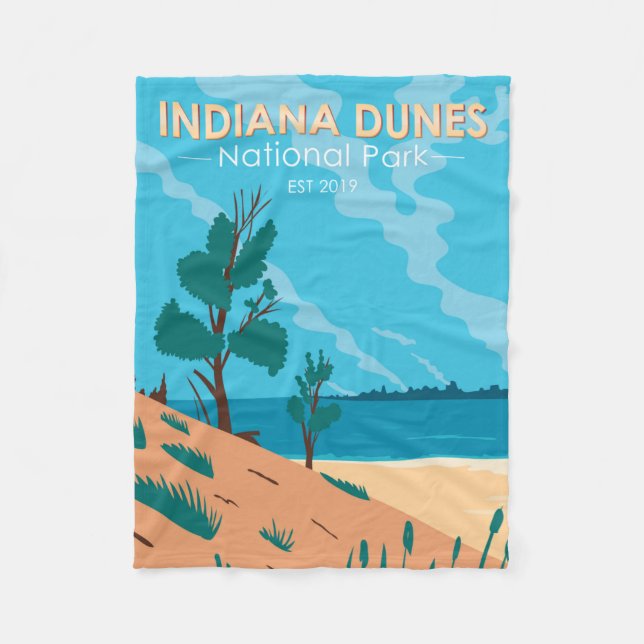 Couverture Polaire Parc national des dunes d'Indiana Vintage (Devant)