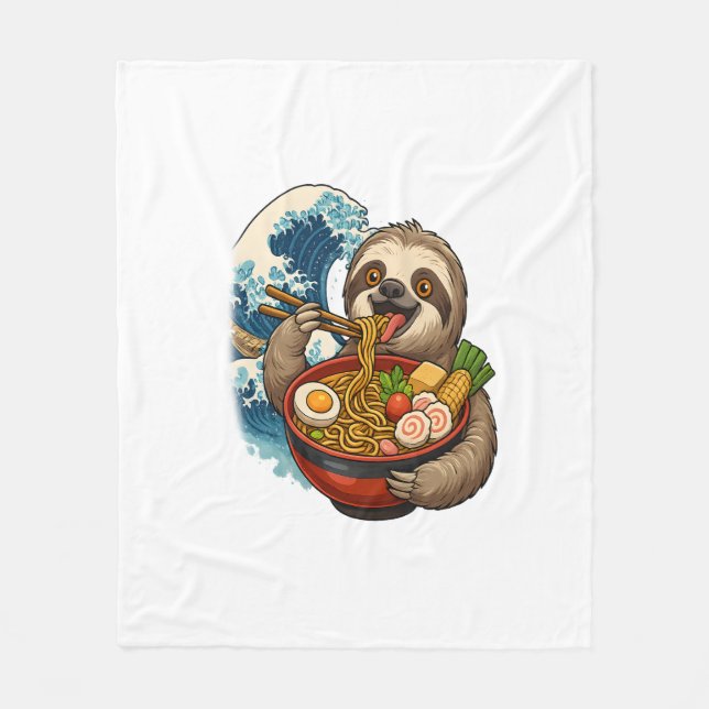 Couverture Polaire Paresseux mangeant du ramen japonais (Devant)