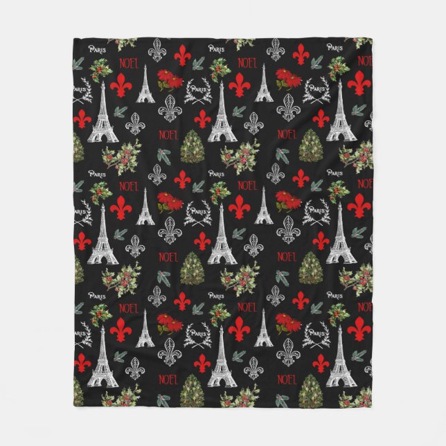 Couverture Polaire Paris Christmas Eiffel Tower Black Fleece Blanket (Devant)